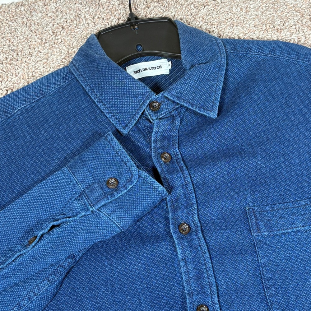 Taylor Stitch Mens Blue Organic Cotton Waffle Texture Button Down Shirt Size 40